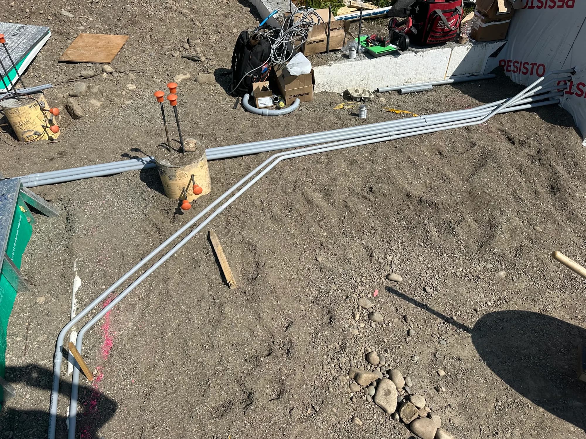Underground conduit layout before backfill